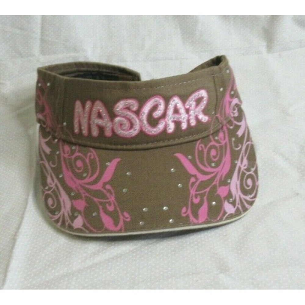 Nascar womens visor Brown and pink with bling scroll decoration EUC